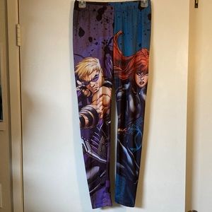 We Love Fine classic Marvel comic Hawkeye and Black Widow leggings, size L